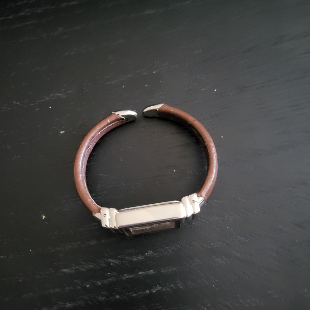 Rectangular Silver-Tone Watch with Brown Leather … - image 2
